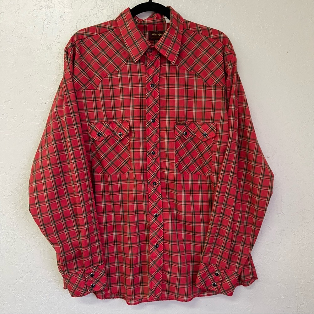 Vintage 80s Wrangler Western Snap Christmas Plaid Long Sleeve Shirt Sz XL EVC‎
